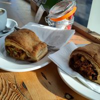 The "Mexican" roll and "Bengali 5 spice" roll at Bluebird Bakery in York