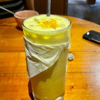 Turmeric milk shake with v Tonka macadamia ice cream   at WAIRA Ice Cream & Speciality Coffee in Minca