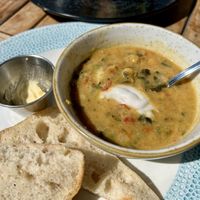 Spiced lentil, spinach & coconut soup  at Lulworth Cove Inn in Wareham