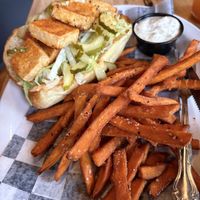 A Tofu Po Boy with sweet potato fries and vegan ranch  at Julep Kitchen & Bar in Ellensburg