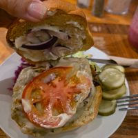 Veggie Burger (lentil based) at Cafe Cambio in Chicoutimi