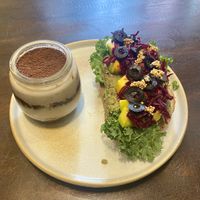Vegan tiramisu + aubergines chutney open sandwichh  at Kafka Cafe in Ho Chi Minh City