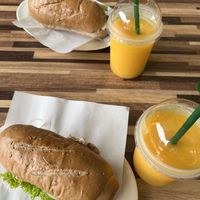 Mango shake and sandwich  at Sandwich Lady in Koh Tao