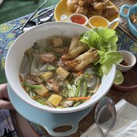 Noodle Soup with mushrooms, Tofu and vegan meat- very delicious!!! And chicken Nuggets 😊  at Beyond The Root in Khao Lak