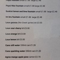 Drinks menu at Yianni's in Glasgow
