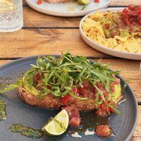 Avocado Toast & loaded nachos (specify vegan)  at Bar Habana in Praia Da Luz