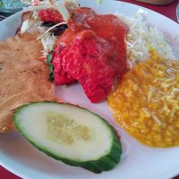 Papadoms, soy tikka masala, and lentil dal at Indian Palace in Mainz