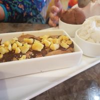 Dark chocolate and honeycomb cookie dough with vanilla and chocolate ice cream at Heavenly Desserts in Newcastle Upon Tyne
