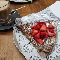 Vegan strawberry, chocolate and cream pancake at Crêpeaffaire in Newcastle Upon Tyne