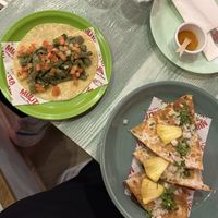 quesadilla with vegan cheese & mushrooms + taco with cactus   at Mulita Cocina Mexicana in Malaga