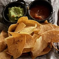 Guacamole and salsa with chips  at Pyramid Restaurant and Bar in Dallas