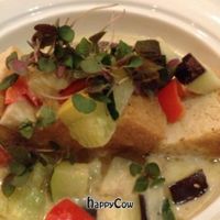 grilled tofu and veggies in a coconut curry at Pyramid Restaurant and Bar in Dallas