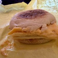 Egg and cheese muffin - delicious! Appears to be Just Egg   at Mr.Charlie's - Los-Angeles in Los Angeles