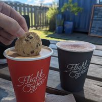 Yummy drinks, vegan sweets and brilliant lady working here at Hangar Round Cafe in Motueka