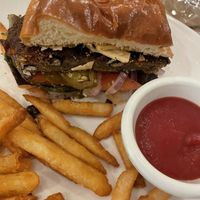 Black bean burger and fries. No cheese or Mayo   at Saw Shop Public House in Kelseyville