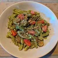 Homemade pistachio and basil pesto (vegan) at Emilia's Crafted Pasta in East London