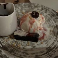 Warm brownie with ice cream   at Planta in Bethesda