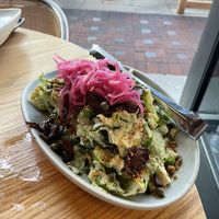 Caesar salad; it was good but didn’t come with tempeh, as the menu promised, and was $18  at Planta in Bethesda