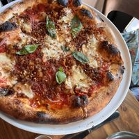 Spicy chorizo pizza-not spicy, kind of sweett  at Planta in Bethesda