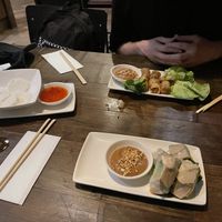 Vegan summer rolls and prawnless crackers   at Pho in Nottingham