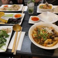 Tofu and mushroom spicy pho and vegan rice paper pancakes  at Pho in Nottingham