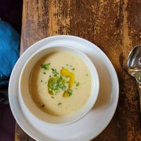 Cream of asparagus soup at Tisch in Vienna