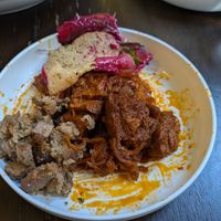 Goulash and some beetroot carpaccio at Tisch in Vienna