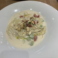 Avocado, dried tomato and vegan cream pasta. Comes with a salad too.   at Route 227s' Cafe TOHOKU in Sendai
