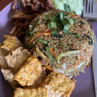 Nasi goreng vegetable with side of tempeh and mushrooms   at Minang Vegan in Ubud