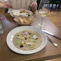 semi wheat rice & ‘burger’ in the background   at ORA in Florence