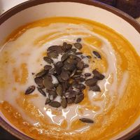 Sopa de calabaza con semillas. #Veganuary at Vibar in Madrid