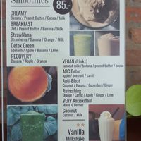 Smoothie menu at Munchies Café in Chiang Mai