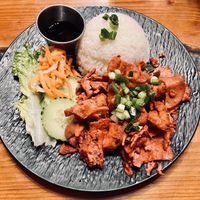 rice dish with BBQ “Tork"  at XinhXinh Bistro in Portland