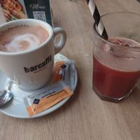Beetroot carrot apple juice and hot cocoa, both very good! at Food Garden in Zagreb