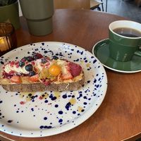 Filter coffee and peanut butter toast  at Värav Coffee and Toast in Tallinn