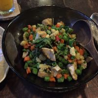 Fresh vegetables and tofu, stir fried with chilli and basil, 145 baht at Anotai in Bangkok