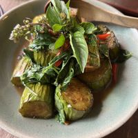 Stir fry eggplant with chili and basil  at Anotai in Bangkok