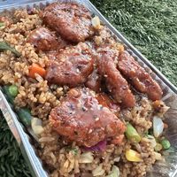 Chili chicken with vegetable fried rice  at Kraves Vegan Foods in New York City