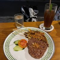 Tricken satay with red rice   at Warung Dua Hati in Canggu