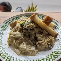 Creamy mushroom pasta at Warung Dua Hati in Canggu