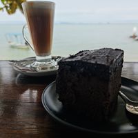 Vegan chocolate cake is made from beetroot and the portion is pretty big! at The Shell Lounge in Koh Phangan