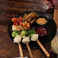 Vegetable skewers with potato veggies at The Shell Lounge in Koh Phangan