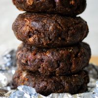 Casa Vegan Burger patty tower at Casa Vegan in Lagos