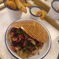 Vegan "beef" pita (Delux menu includes drink, fries and onion rings or fried avocado chunks) at Kwat - Kebab With A Twist in Antwerpen