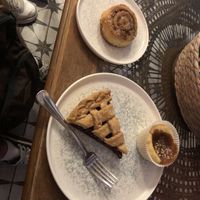 cherry pie, caramel tart and cinnamon roll  at Coffee Place in Tbilisi