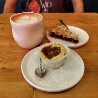 Cherry pie, salted caramel tart, and creamy coffee. Couldn't ask for more! at Coffee Place in Tbilisi