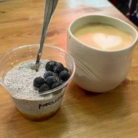Чиа пудинг с маракуей и латте  at Coffee Place in Tbilisi
