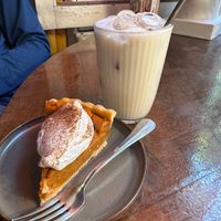 Soy latte and pumpkin pie at Coffee Place in Tbilisi