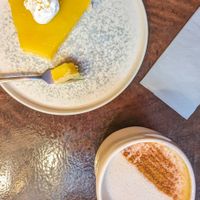 Lemon tart and pumpkin spice latte at Coffee Place in Tbilisi