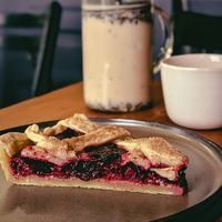 Cherry pie and masaal tea at Coffee Place in Tbilisi